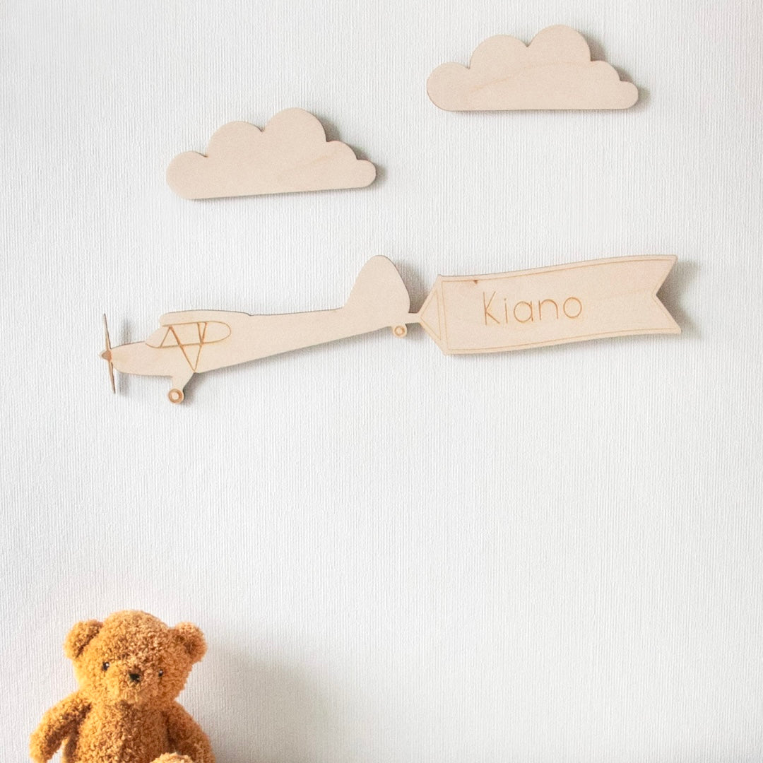 Muurdecoratie Houten Vliegtuigje met Naam