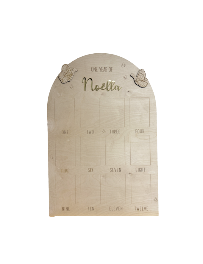 Houten Fotobord – Eerste Jaar met Vlinder Thema