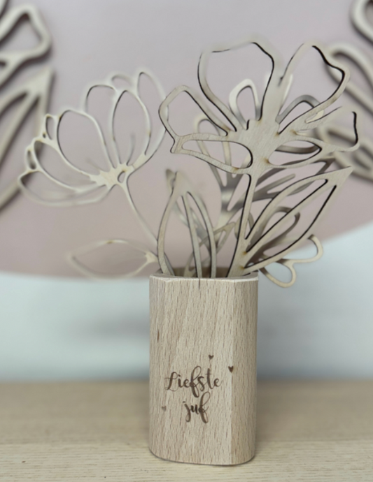 Gegraveerd Houten Pennenbakje voor Juf of Meester tekst gegraveerd