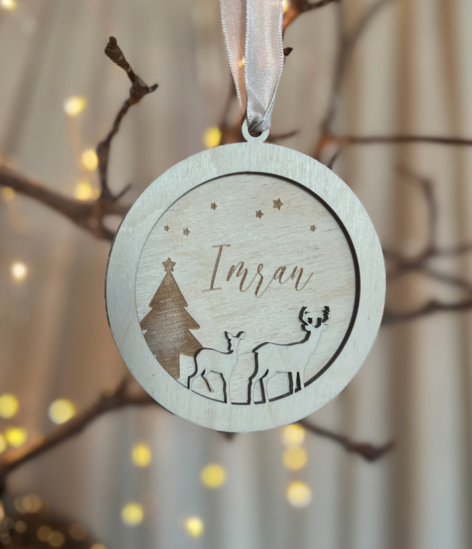 Houten Hanger met Naam Kerstboom Herten
