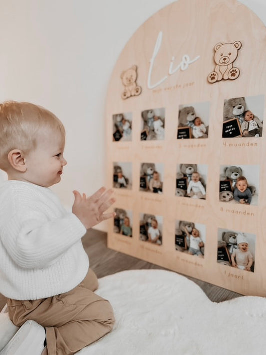 Houten Fotobord – Eerste Jaar met Beren Thema