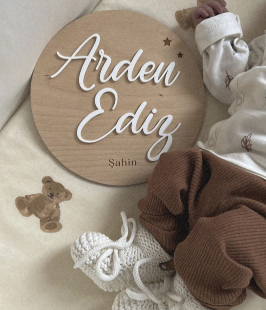 Houten Bordje met Sterretjes en 3D Naam