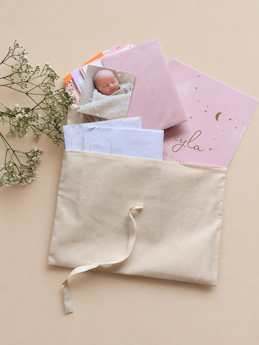 Canvas bewaarmap A4 met lint – stoffen herinneringsmap voor belangrijke papieren