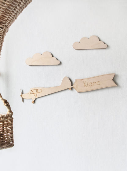 Muurdecoratie Houten Vliegtuigje met Naam