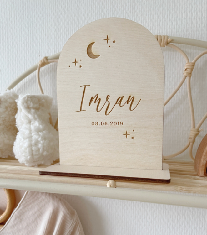 Houten Bordje Maan & Sterren