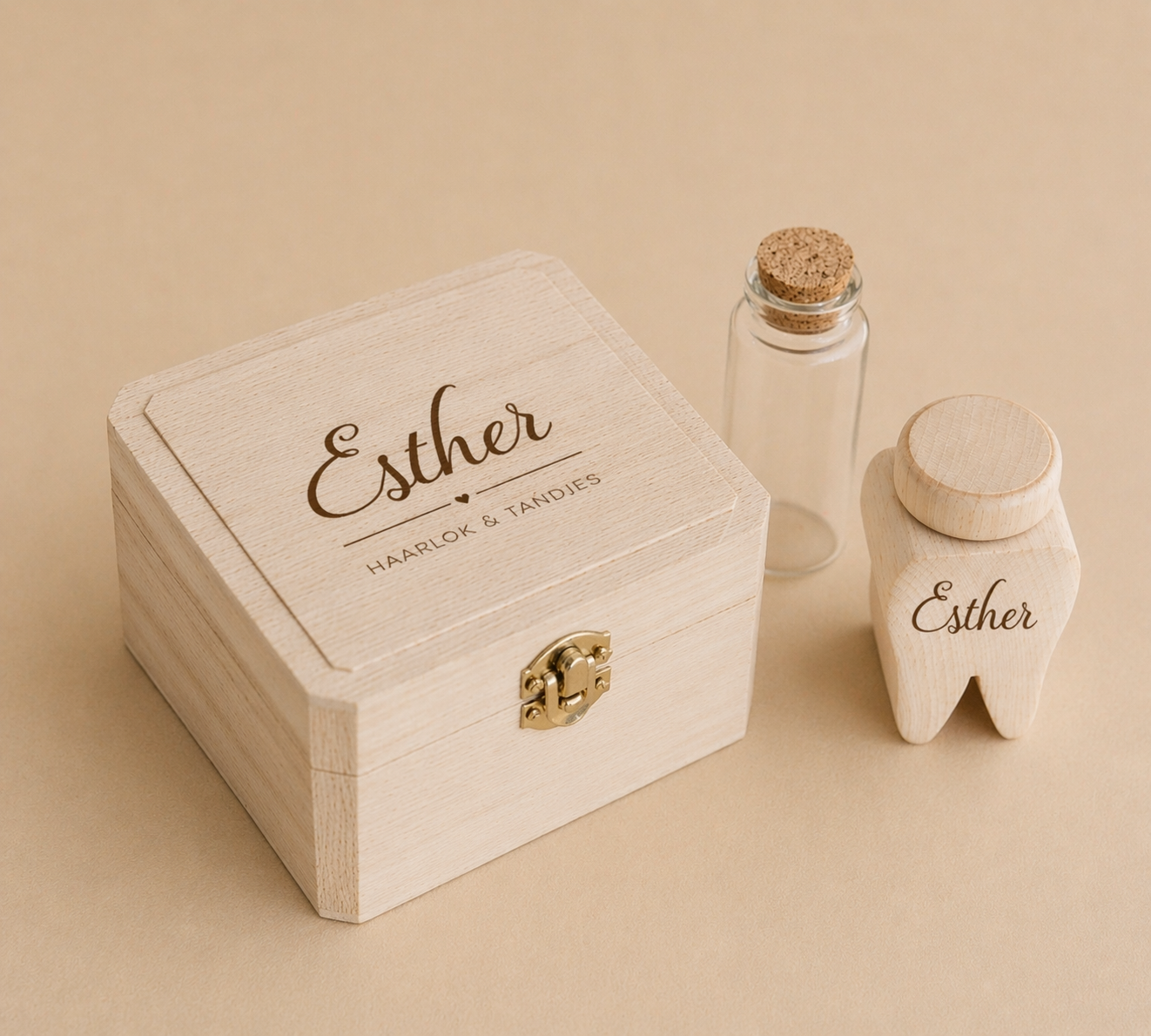 Houten Bewaardoosje Haarlok & Tandjes | Elegant