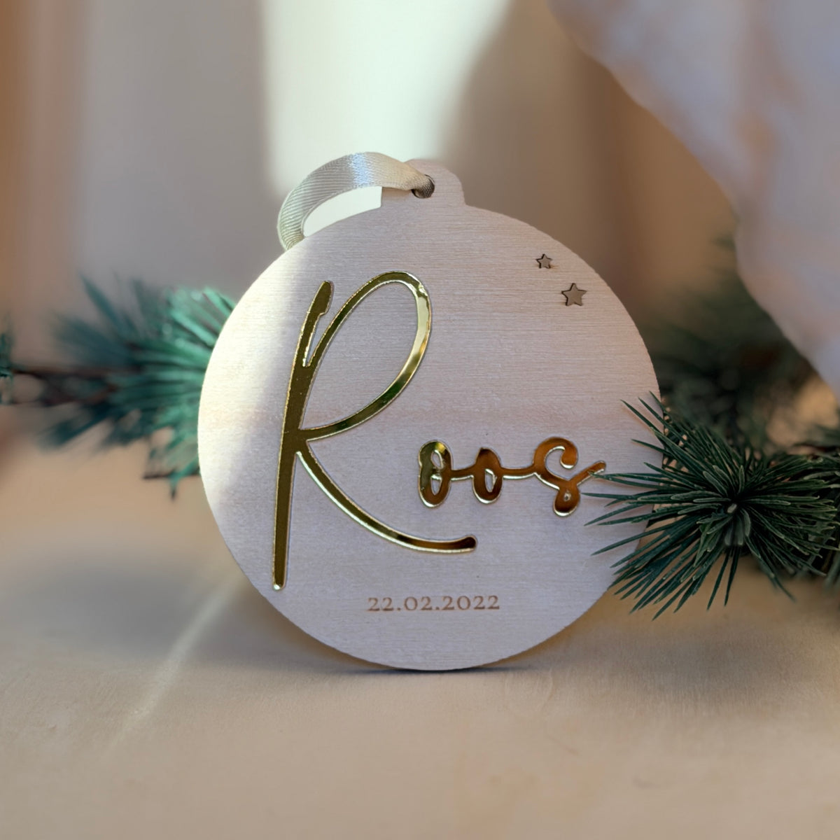 Houten Kersthanger met 3D Naam & Datum – Gepersonaliseerd