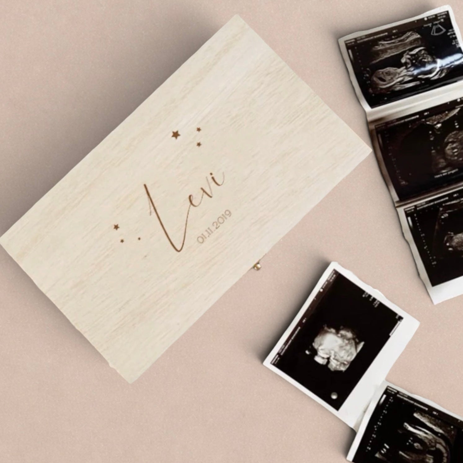 echo kistje met naam en datum, bewaar jouw echo fotos - echo fotos bewaren