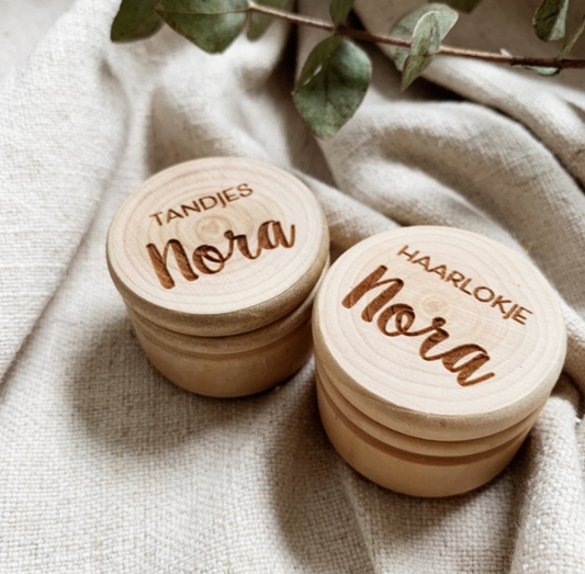 Eerste Haarlok & Tandjes Houten Potjes