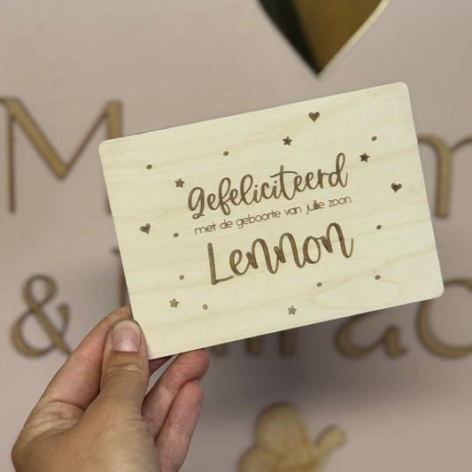 Houten Felicitatiekaartje Gegraveerd met naam