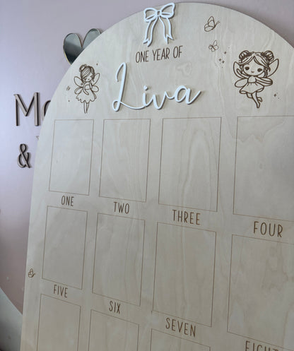 Houten Fotobord – Eerste Jaar met Elfjes & Bloemen