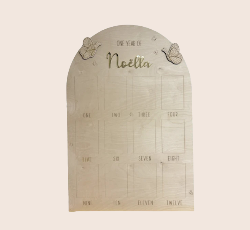 Houten Fotobord – Eerste Jaar met Vlinder Thema