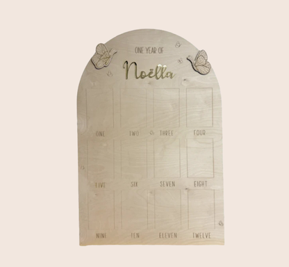 Houten Fotobord – Eerste Jaar met Vlinder Thema