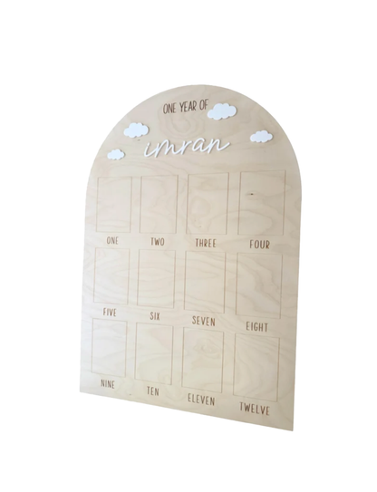 Houten Fotobord – Eerste Jaar met Wolken Thema