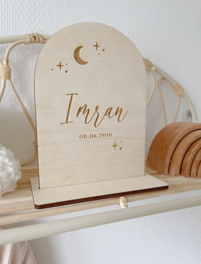 Houten Bordje Maan & Sterren
