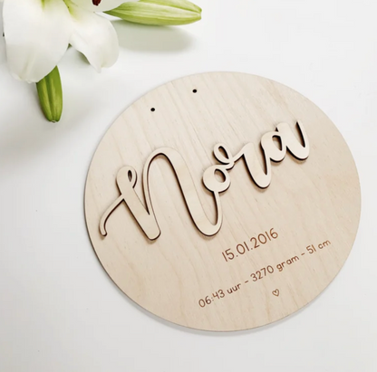 3D houten geboortebordje 