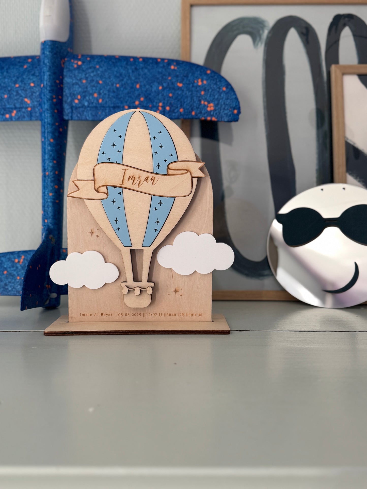 Geboortebord Luchtballon met Naam & Geboortegegevens