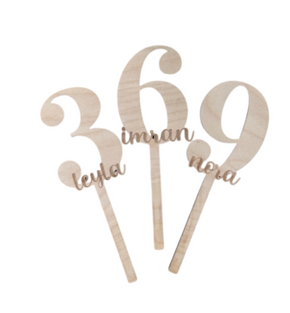 Gepersonaliseerde Houten Taarttopper | Cijfer & Naam