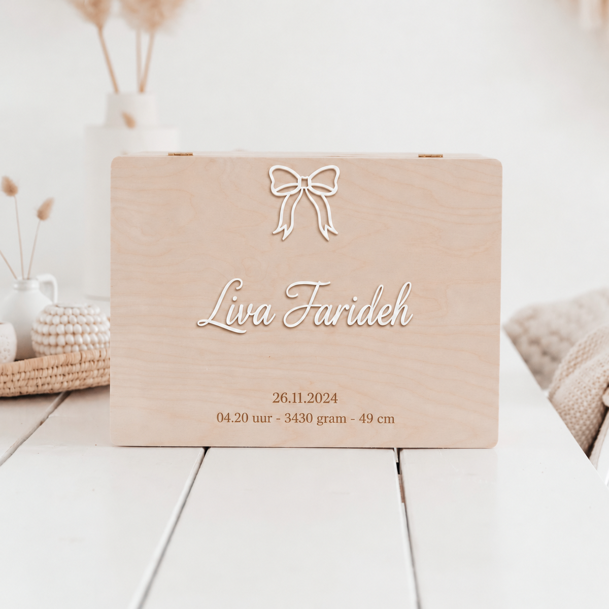 Memorybox met 3D-naam en strik