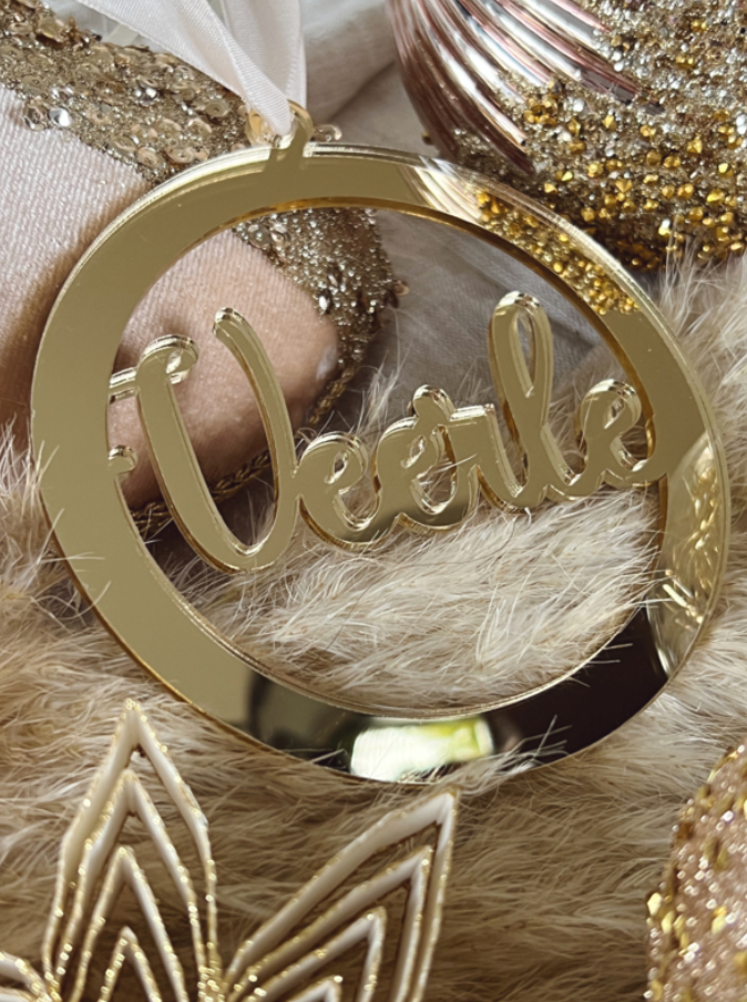 Gouden Kersthanger van Acryl – Gepersonaliseerd met Open Naam