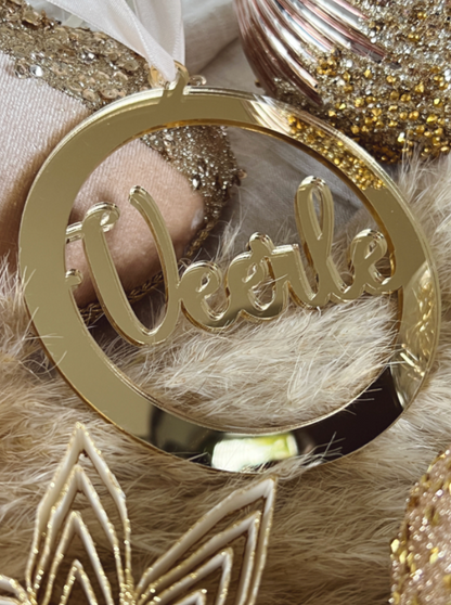 Gouden Kersthanger van Acryl – Gepersonaliseerd met Open Naam
