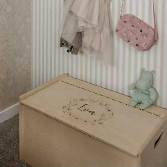Grote Speelgoedkist van Hout Gegraveerd met naam