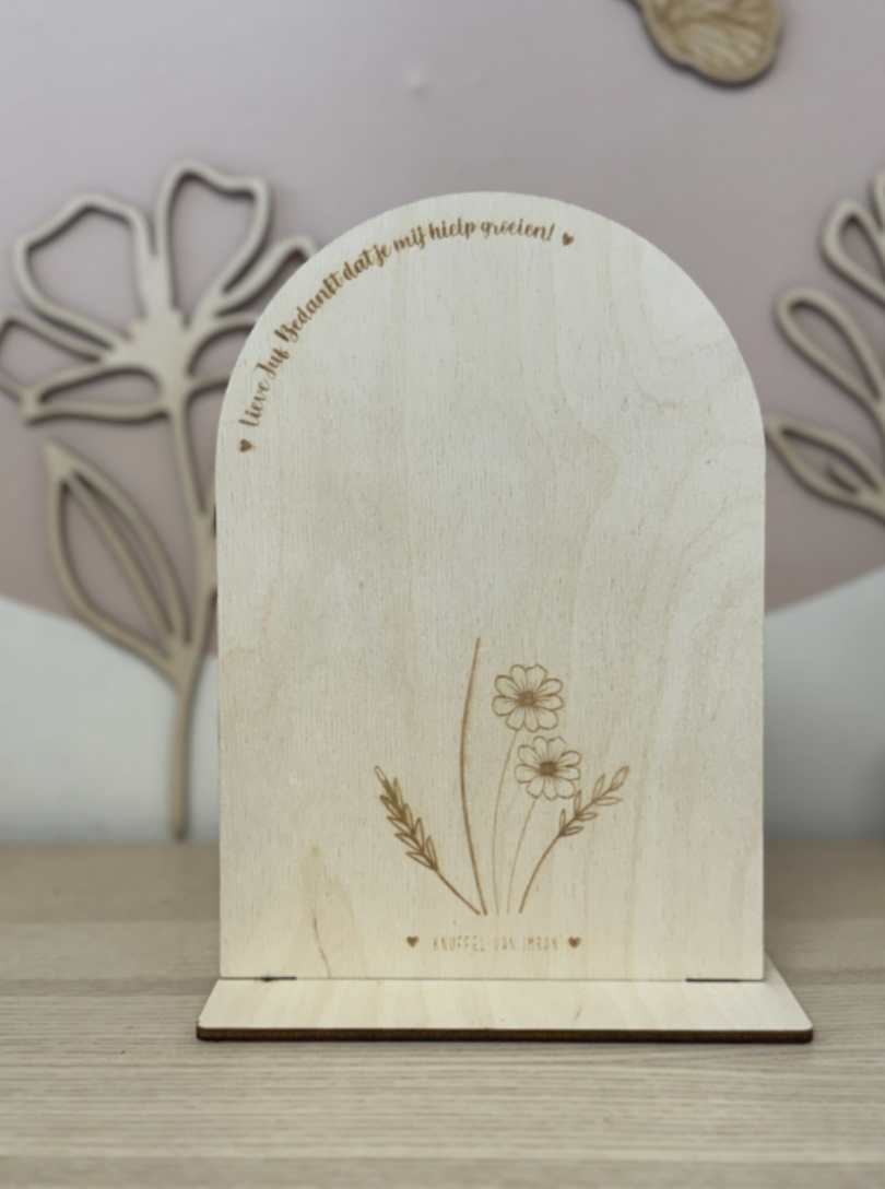 Houten Bordje Handafdruk Bedankt juf of meester
