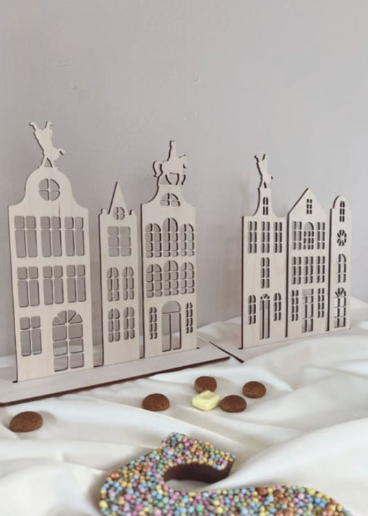 Houten Huisjes Sinterklaas & Pieten – Set van 6