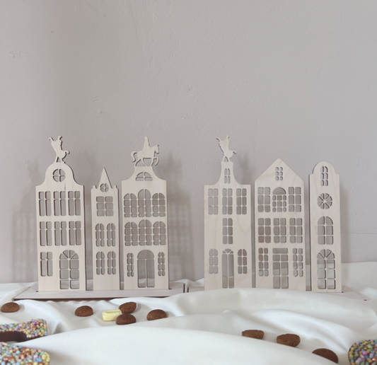 Houten Huisjes Sinterklaas & Pieten – Set van 6