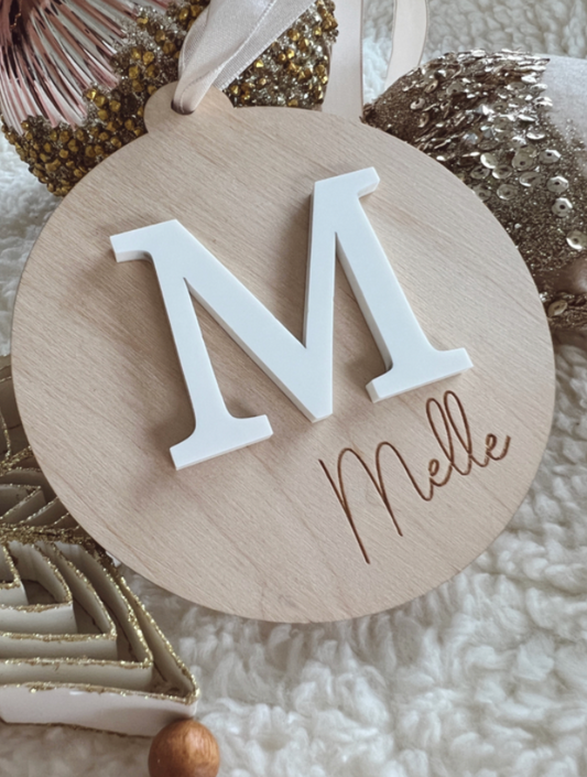 Gepersonaliseerde Houten Kersthanger met 3D Initiaal