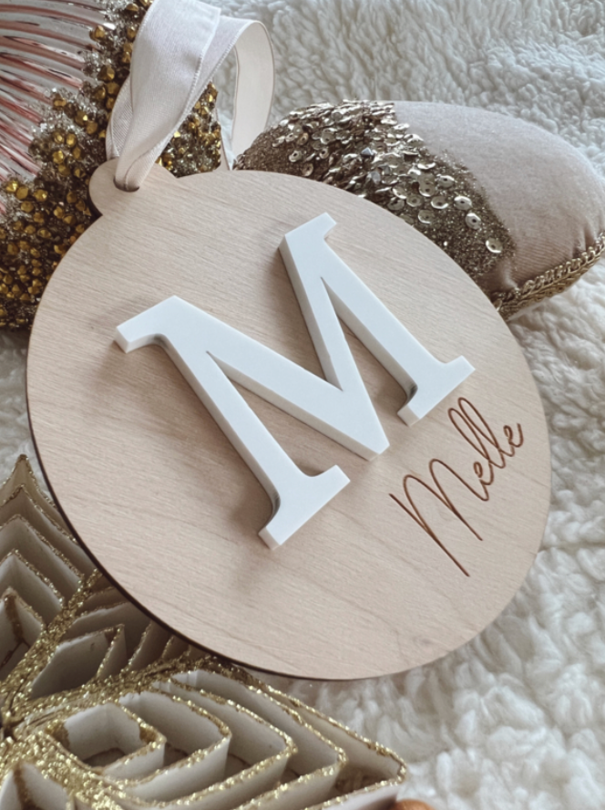 Gepersonaliseerde Houten Kersthanger met 3D Initiaal