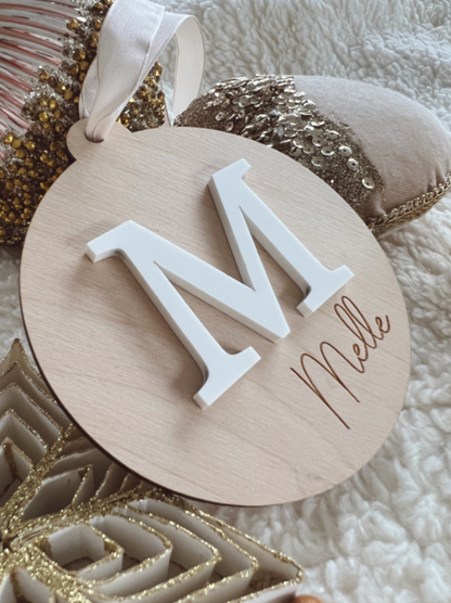 Gepersonaliseerde Houten Kersthanger met 3D Initiaal