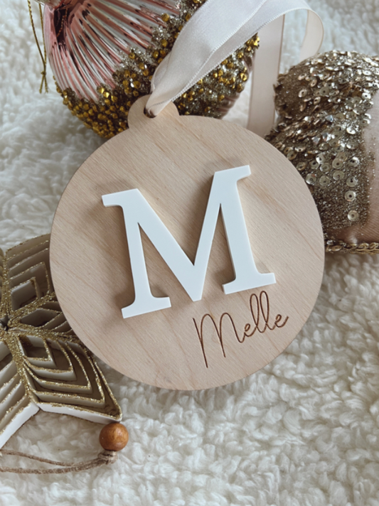 Gepersonaliseerde Houten Kersthanger met 3D Initiaal
