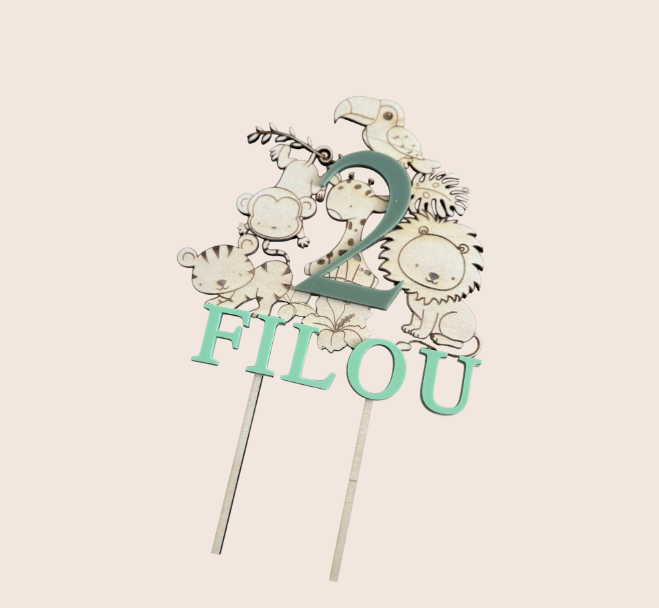 Gepersonaliseerde Houten Taarttopper | Jungle Dieren