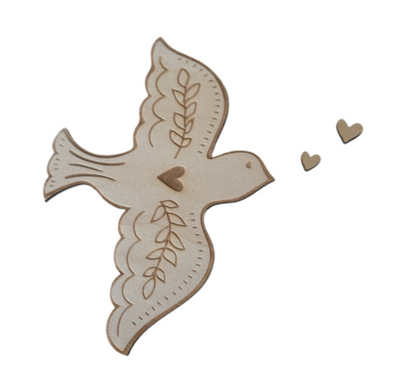 Muurdecoratie Houten Vogeltje met Hartjes