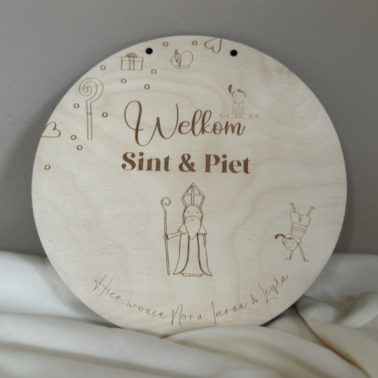 Houten Welkomstbord Sint Piet Gepersonaliseerd met Namen