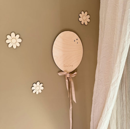 Houten Ballon & set van 3 bloemen