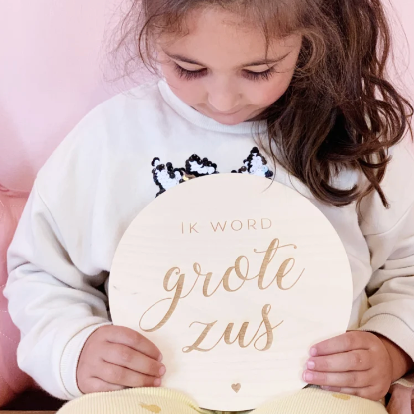 Aankondiging Houten Bordje Grote Zus