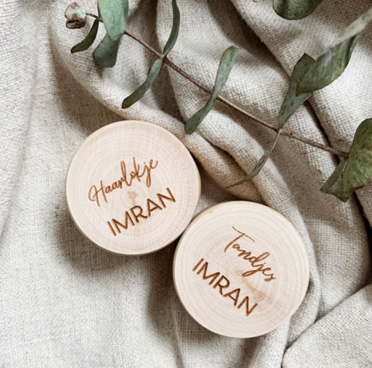 Houten Potjes Haarlok & Tandjes Gegraveerd met Naam