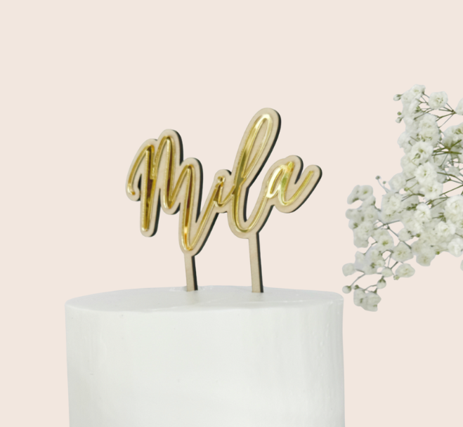 Gepersonaliseerde Taarttopper Naam | Hout & Goud