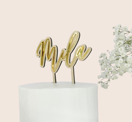 Gepersonaliseerde Taarttopper Naam | Hout & Goud