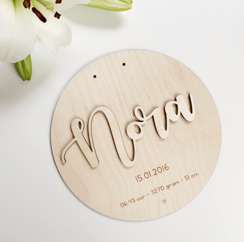 3D bordje met geboortegegevens