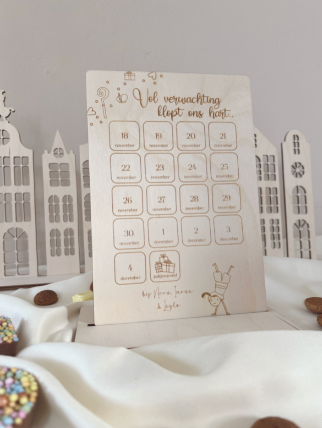 Gepersonaliseerde Houten Aftelkalender voor Sinterklaas