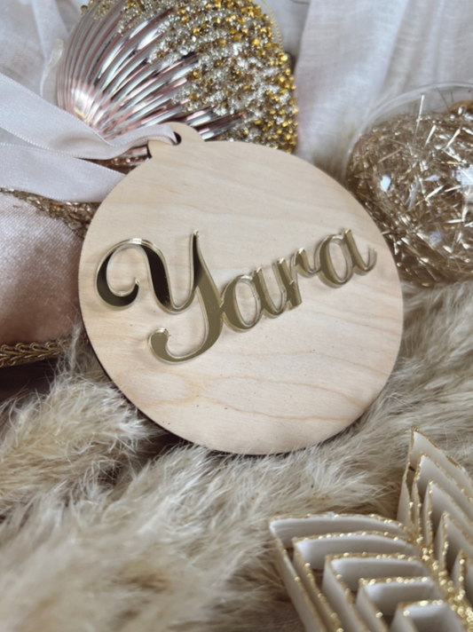 Houten kerstbal met 3D naam