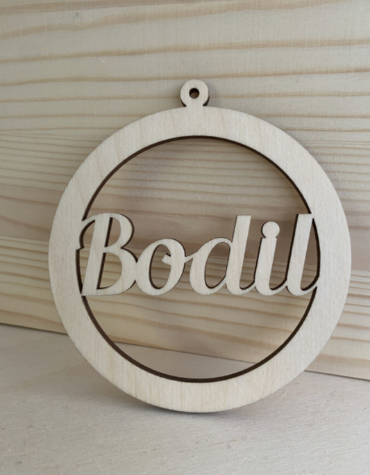 Kerstbal van hout met naam