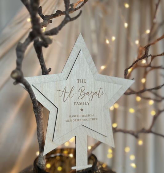 Kerstboom Piek – Dubbele Ster met Familienaam 