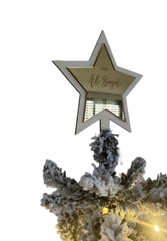 Kerstboom Piek – Dubbele Ster met Familienaam met Goud