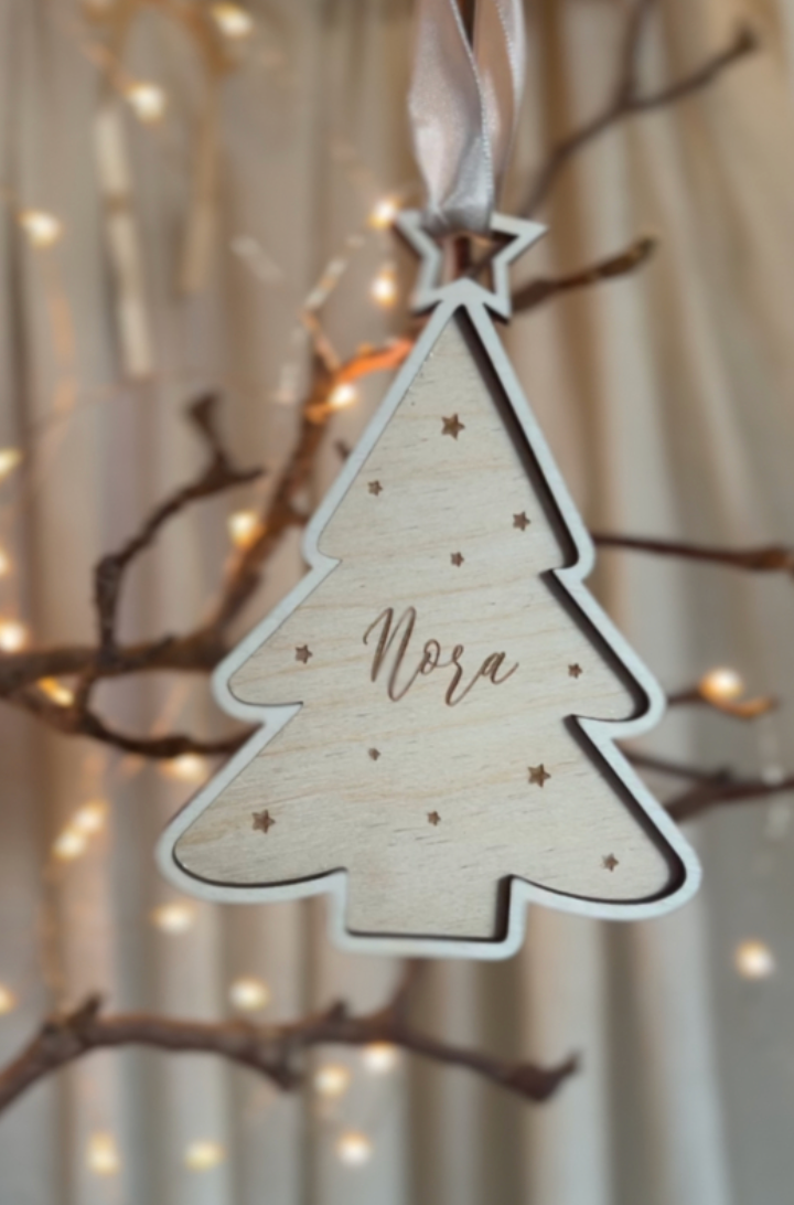 Kersthanger Houten Kerstboom 3D met naam
