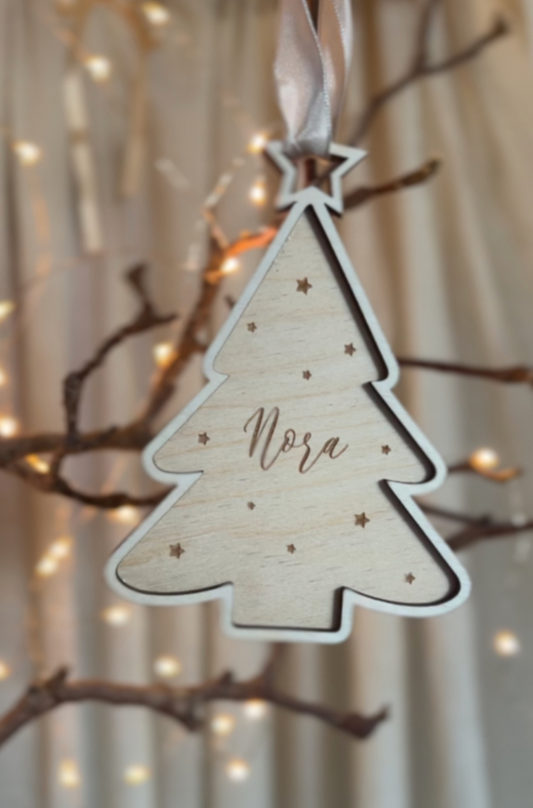 Kersthanger Houten Kerstboom 3D met naam
