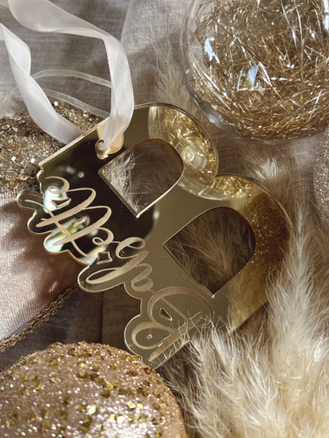 Kersthanger Spiegelend Goud Gepersonaliseerd met Naam